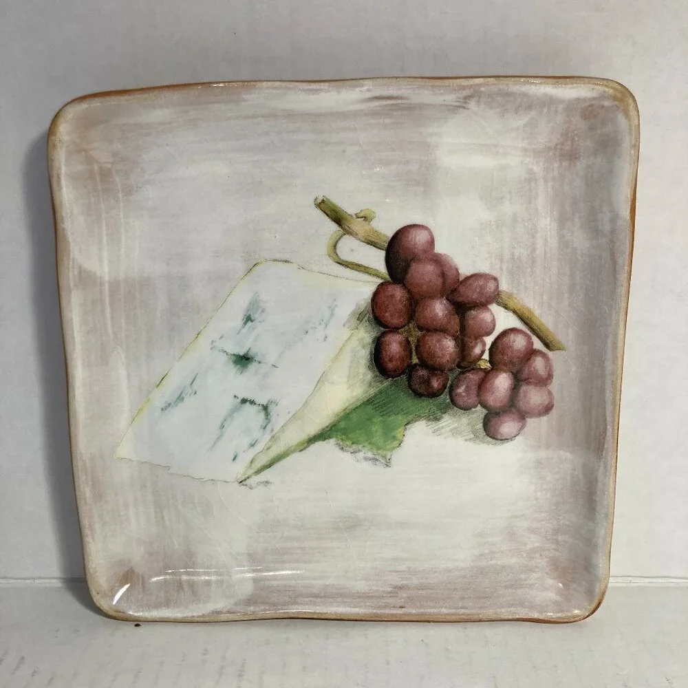 Crate & Barrel Cheese Plate Grapes Grape Bundle Wedge Serving Dish Ceramic Italy